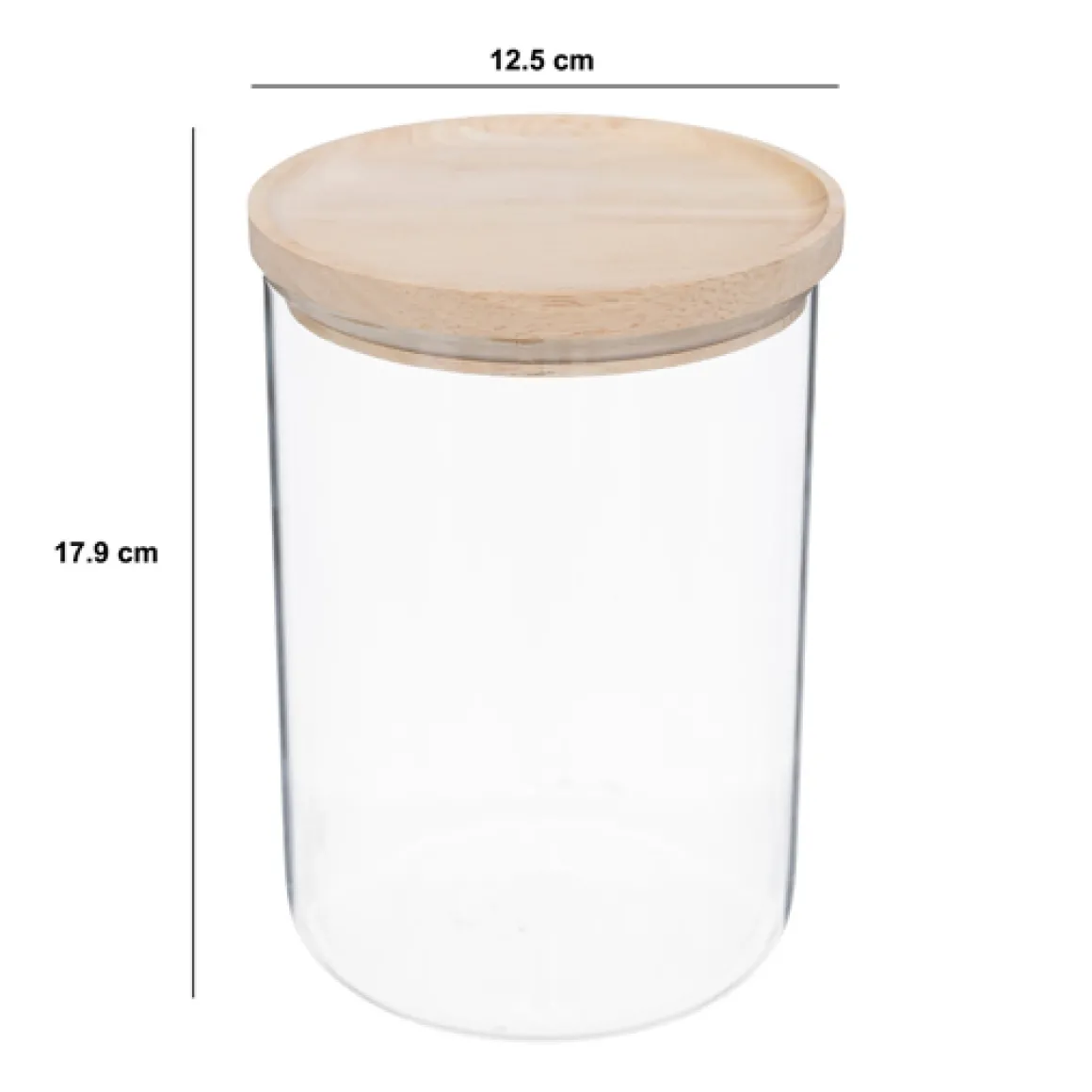 Bocal verre avec couvercle hermétique hévéa, 1,6L