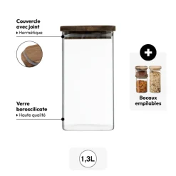 Bocal verre couvercle acacia 1,3L