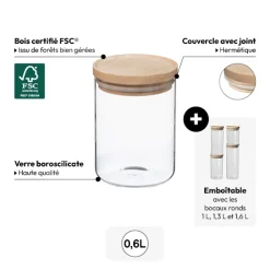 Bocal verre couvercle bois 0,6L