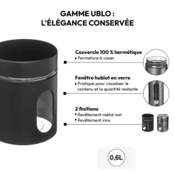 Bocal verre et métal 0,6L, Noir