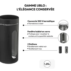 Bocal verre et métal 1,25L, Noir