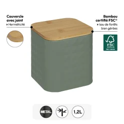 Boite de conservation métal couvercle bambou, 1,2L
