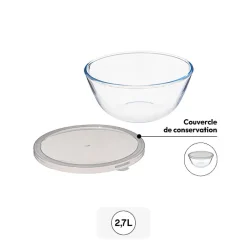 Bol à mixer 23cm avec couvercle, Verre