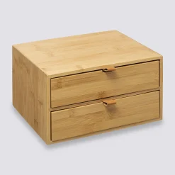 Boîte 2 tiroirs, lanières cuir