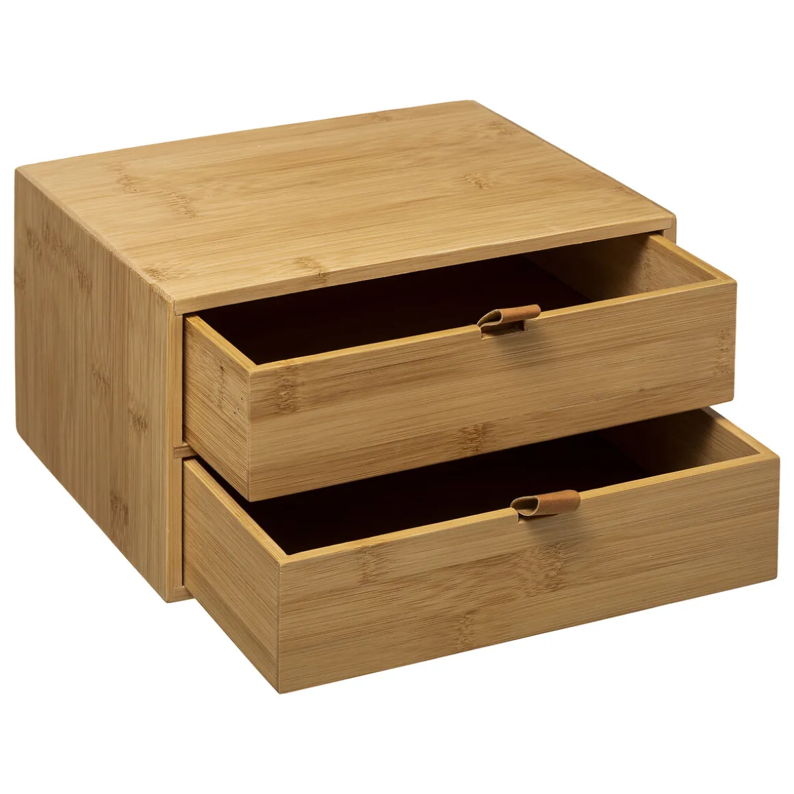 Boîte 2 tiroirs, lanières cuir
