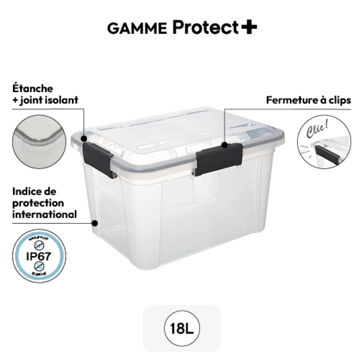 Boîte en plastique à clip 18L