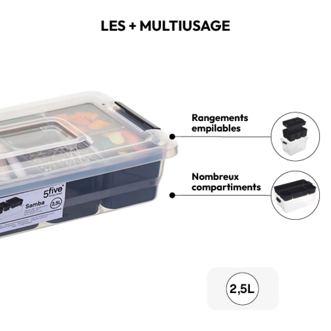 Boîte en plastique compartimentée 2,5L