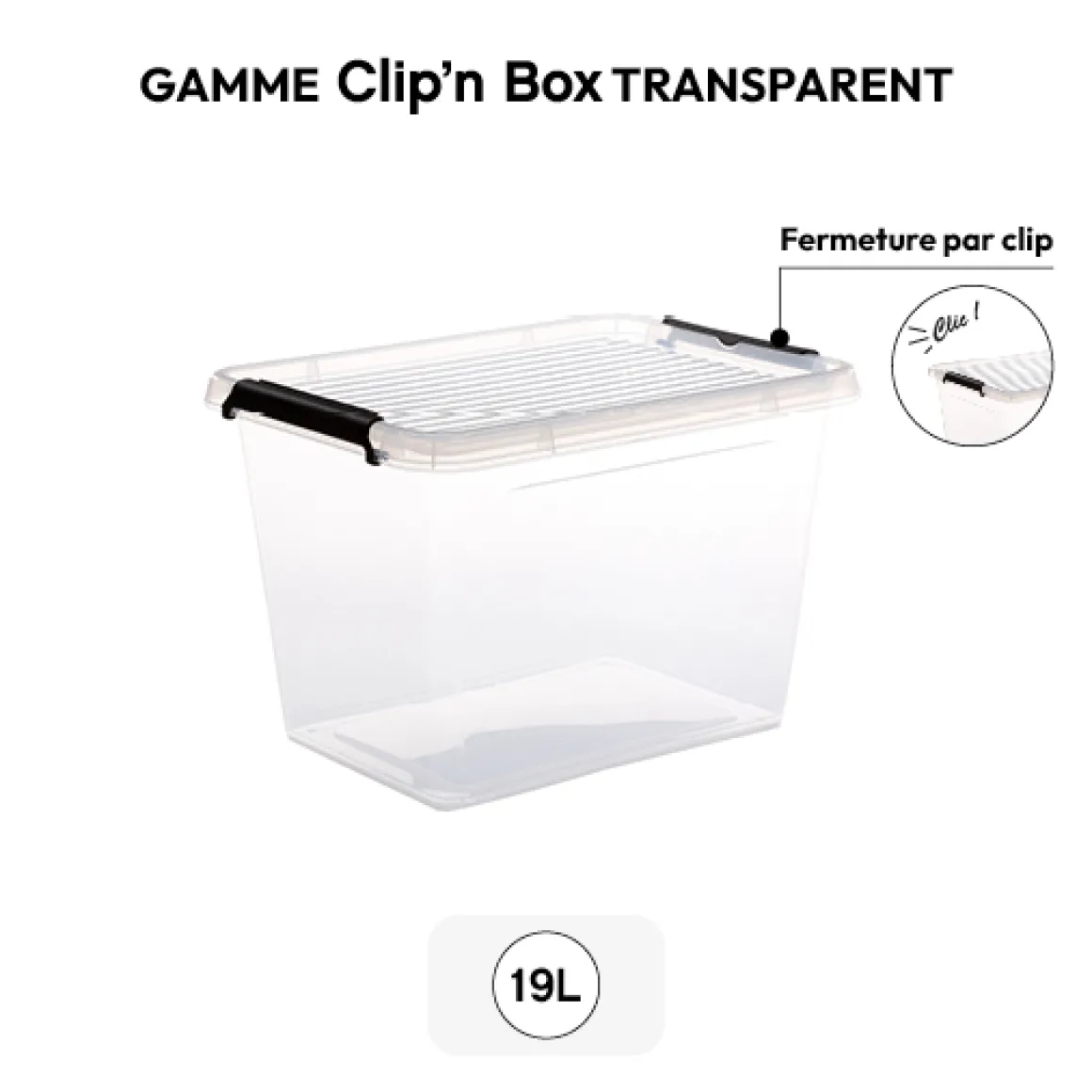 Boîte en plastique transparente 19L