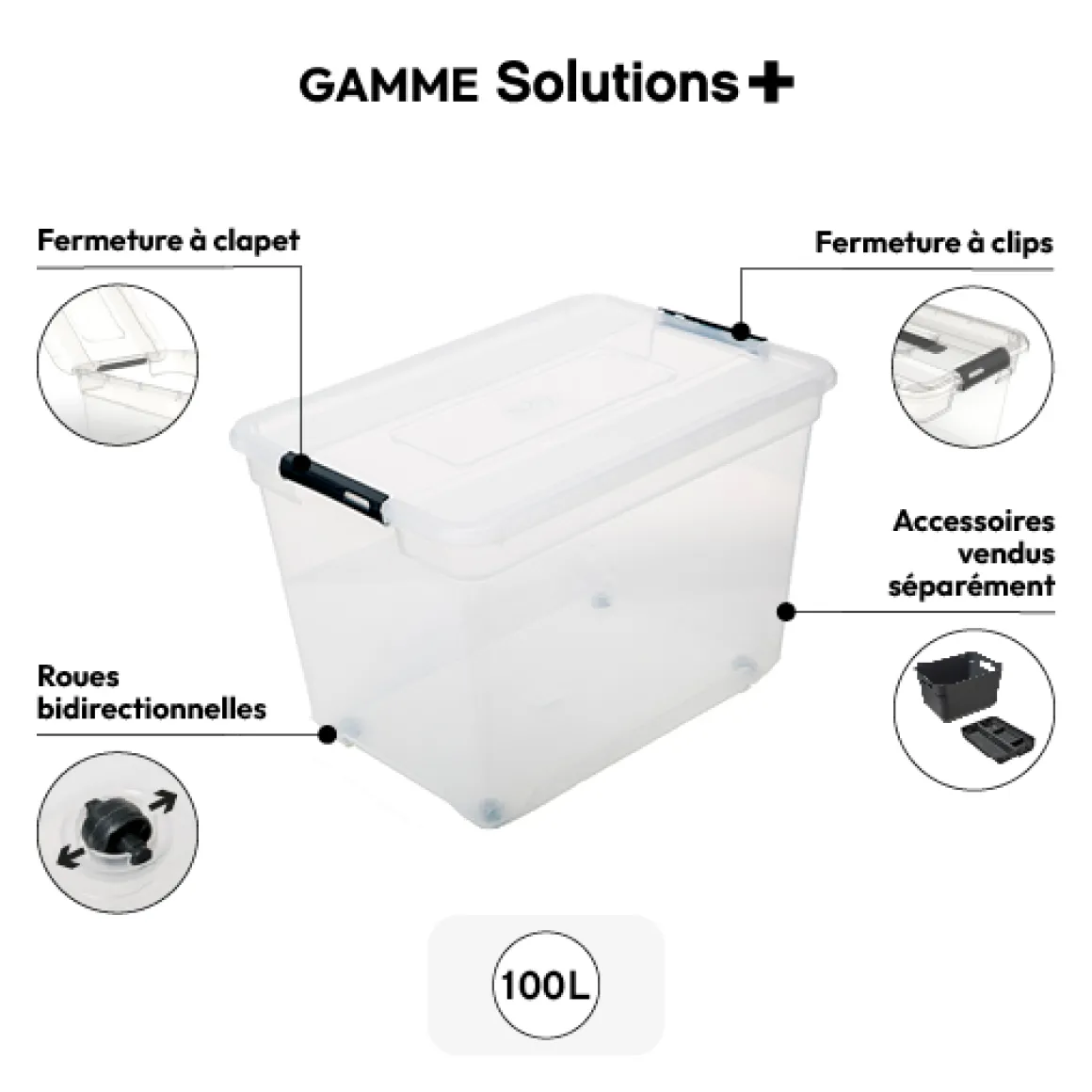 Boîte en plastique transparente 100L