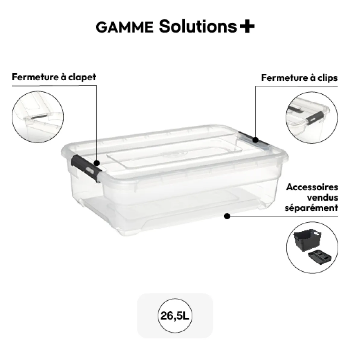 Boîte en plastique transparente 26,5L
