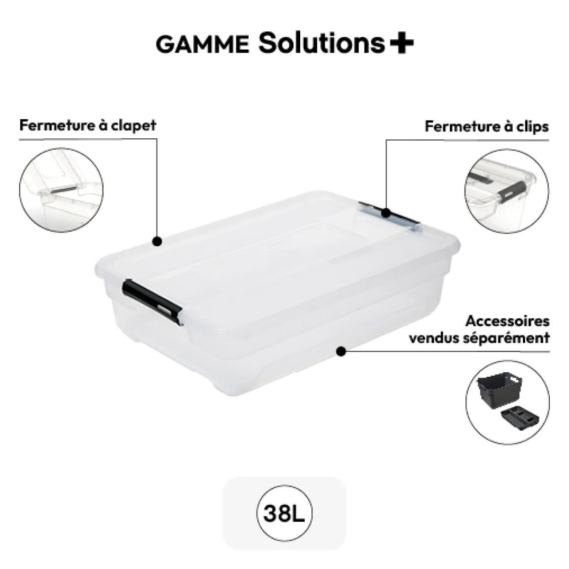 Boîte en plastique transparente 38L