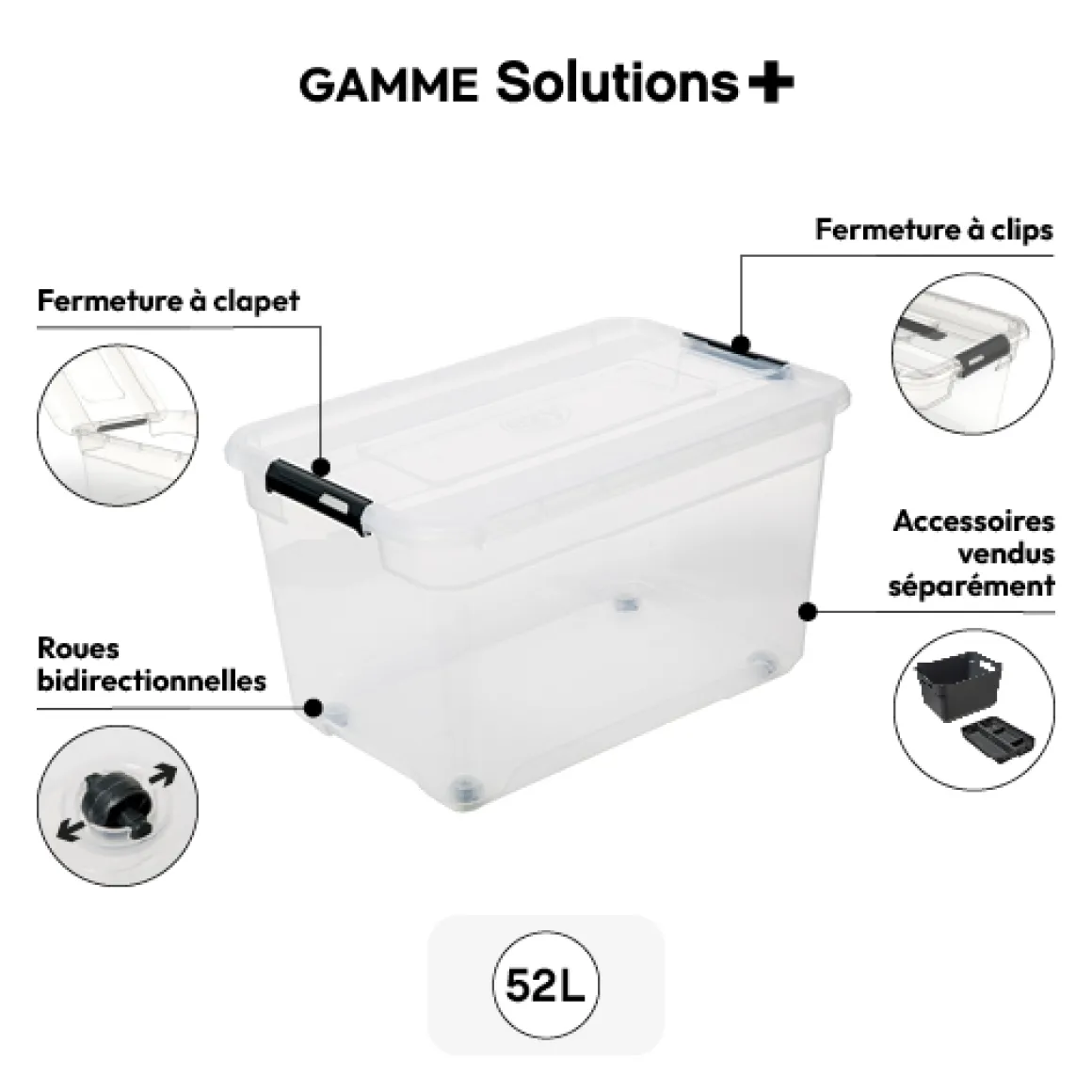 Boîte en plastique transparente 52L