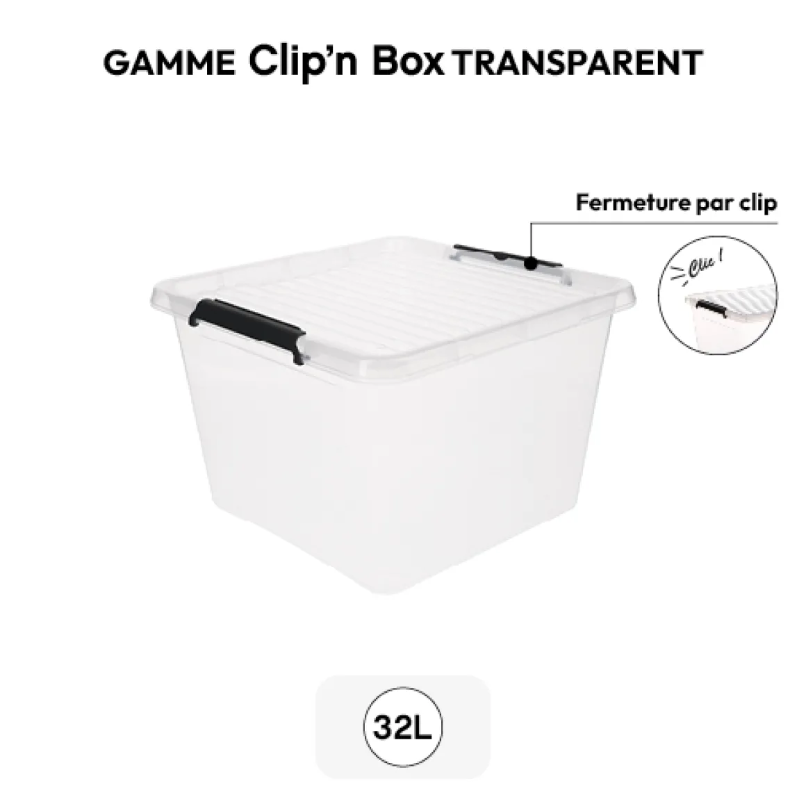 Boîte en plastique transparente 32L