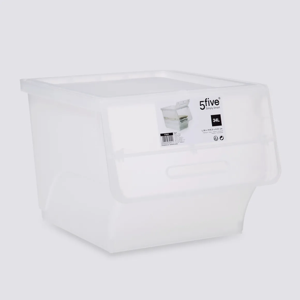 Boîte en plastique transparente à ouverture frontale 34L