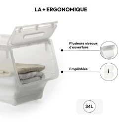Boîte en plastique transparente à ouverture frontale 34L