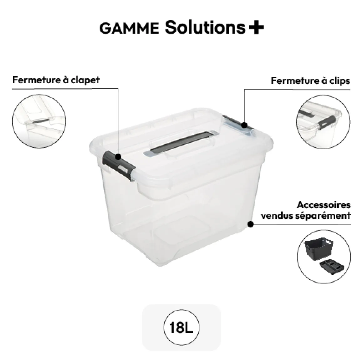 Boîte en plastique transparente 18L