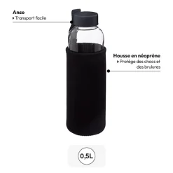 Bouteille réutilisable verre, housse néoprène 0,5L
