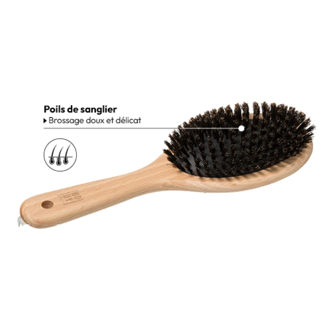 Brosse à cheveux ovale bois, Poils de sanglier