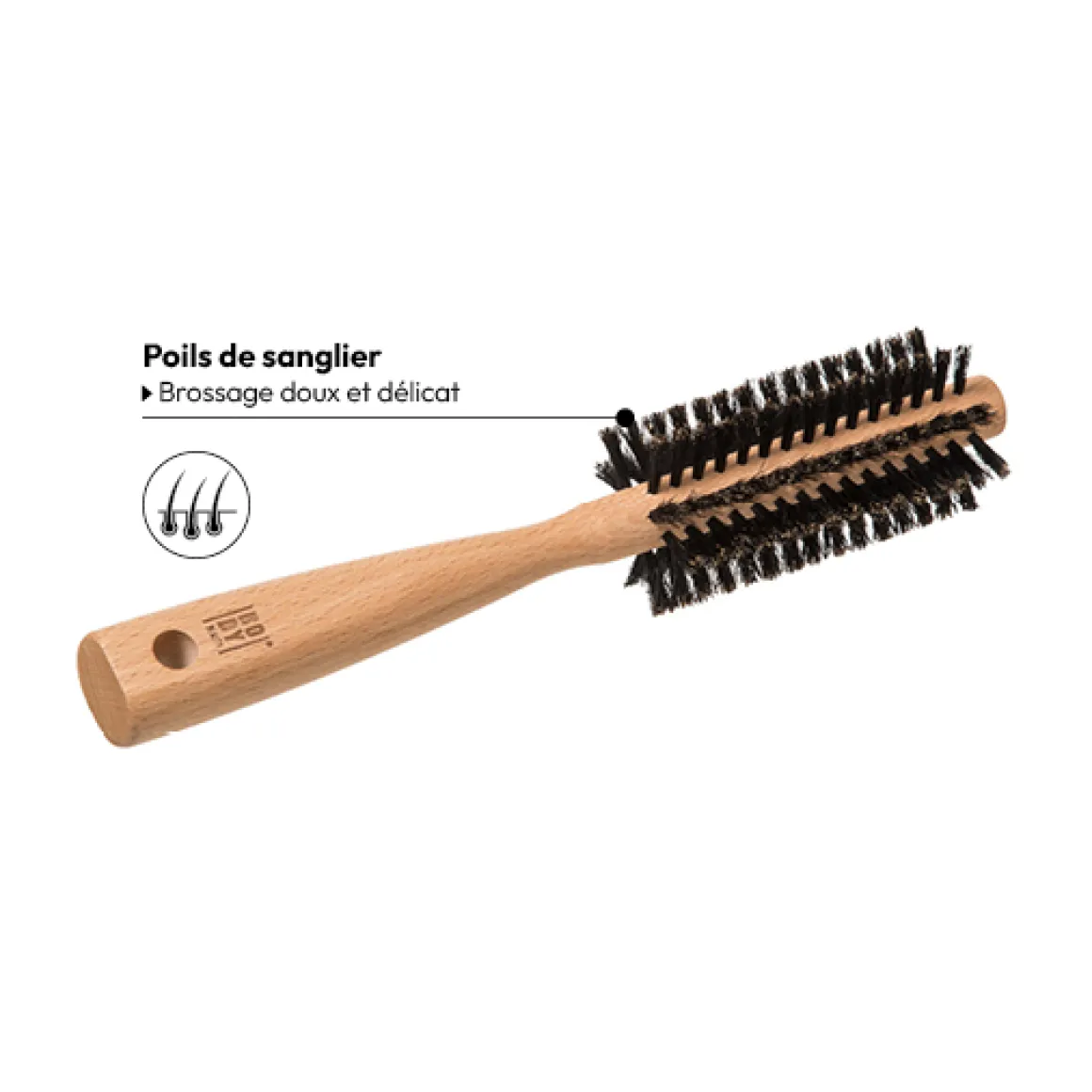 Brosse à cheveux ronde bois, Poils de sanglier