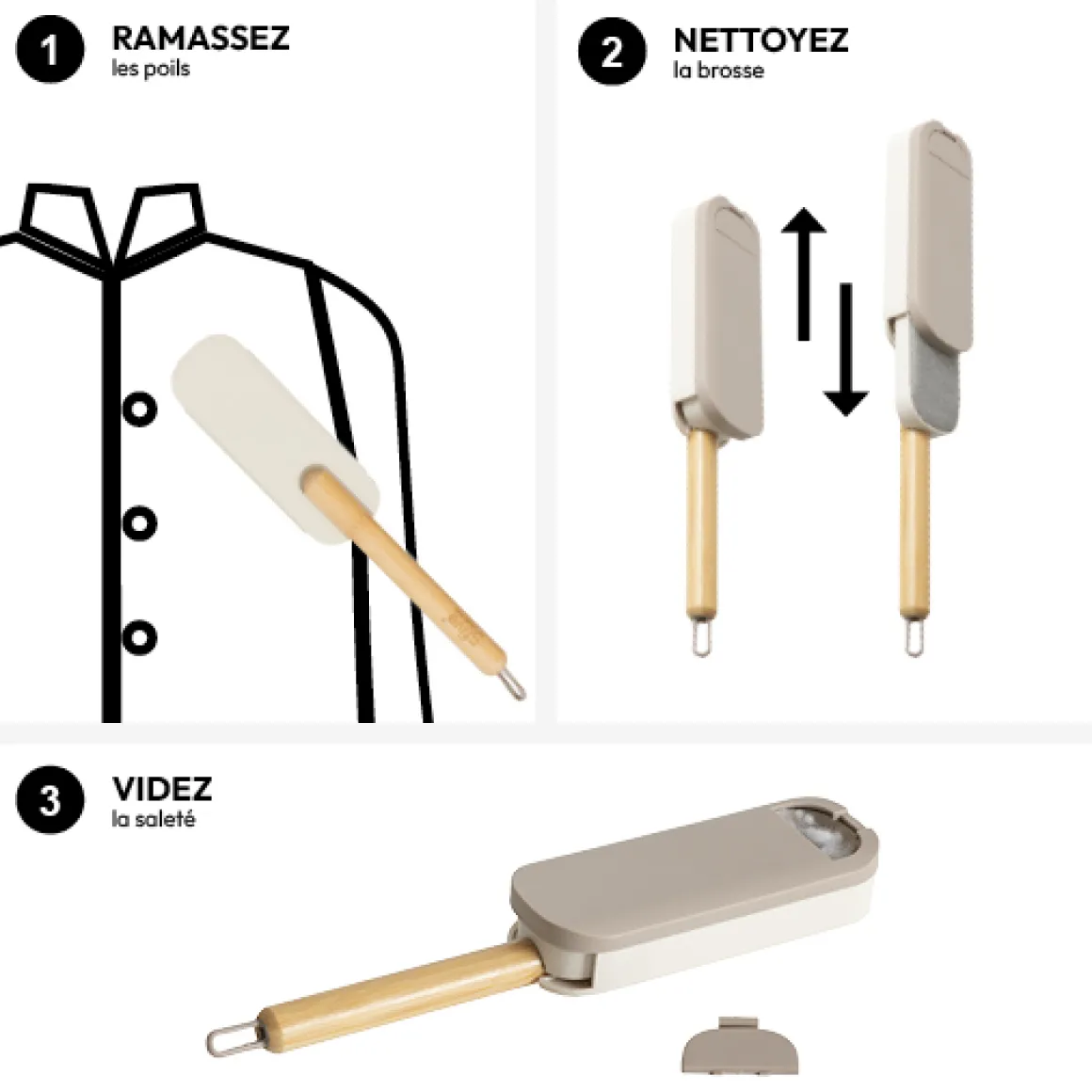 Brosse à textile, manche en bambou - Gris