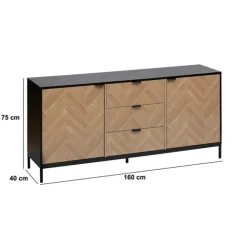Buffet 2 portes 3 tiroirs, Effet pin naturel