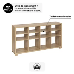 Buffet étagères modulable 137x76cm, Effet bois