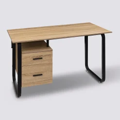Bureau avec caisson - Effet bois, noir