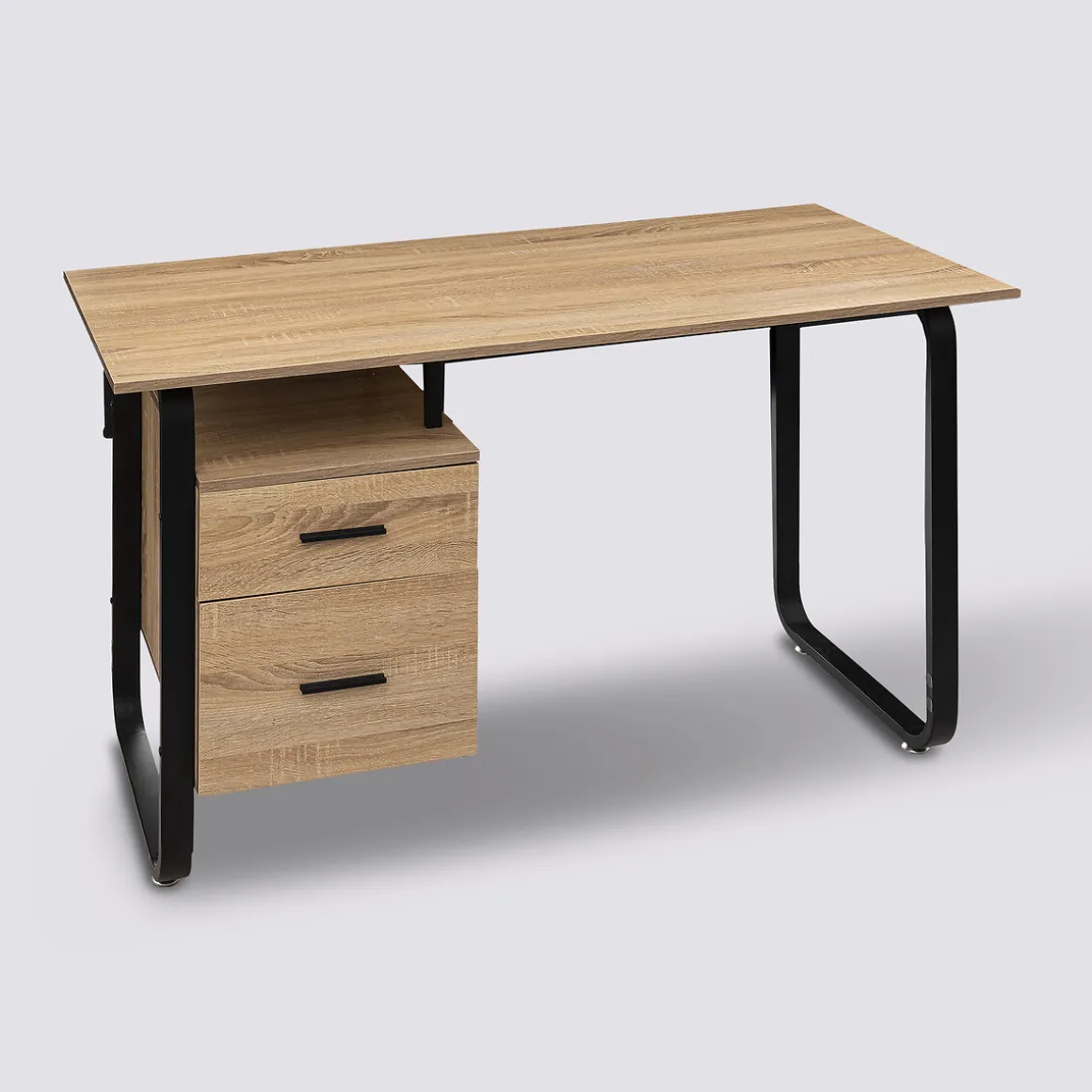 Bureau avec caisson - Effet bois, noir