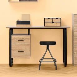 Bureau avec caisson - Effet bois, noir
