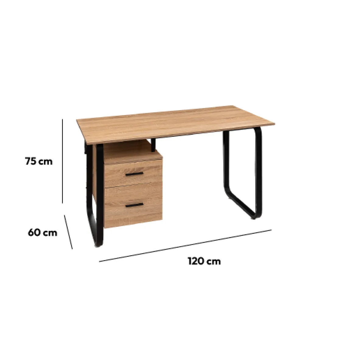 Bureau avec caisson - Effet bois, noir