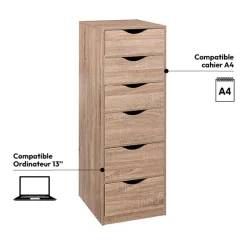 Caisson 6 tiroirs, Effet bois naturel
