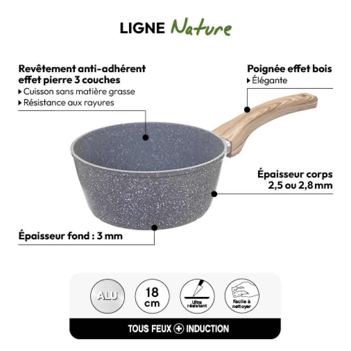 Casserole Aluminium forgé, 18 cm