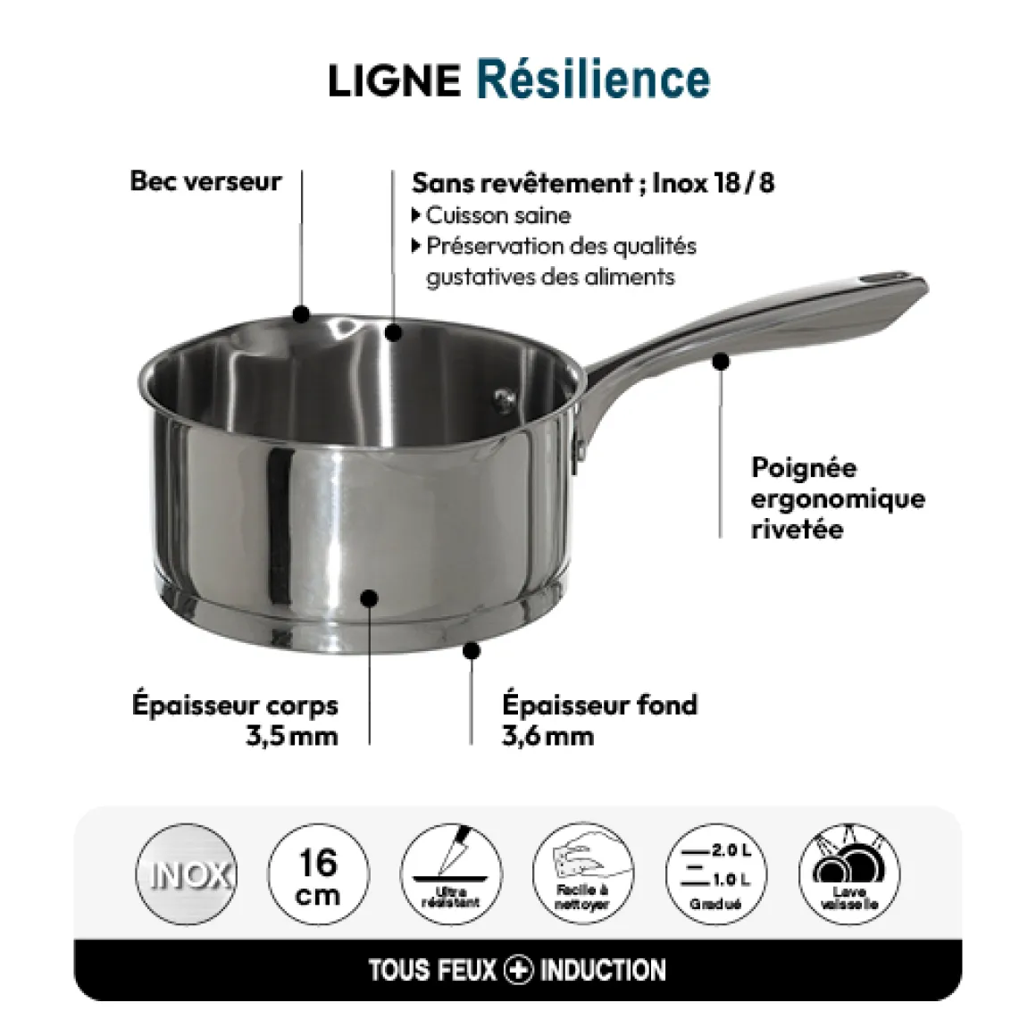 Casserole Inox, 16 cm
