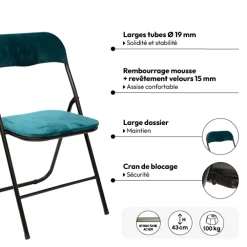 Chaise pliante en velours, Bleu