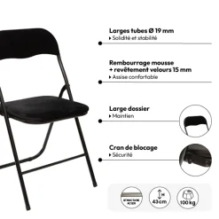 Chaise pliante en velours, Noir
