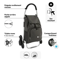 Chariot de course pliable 6 roues 36L, Vert kaki