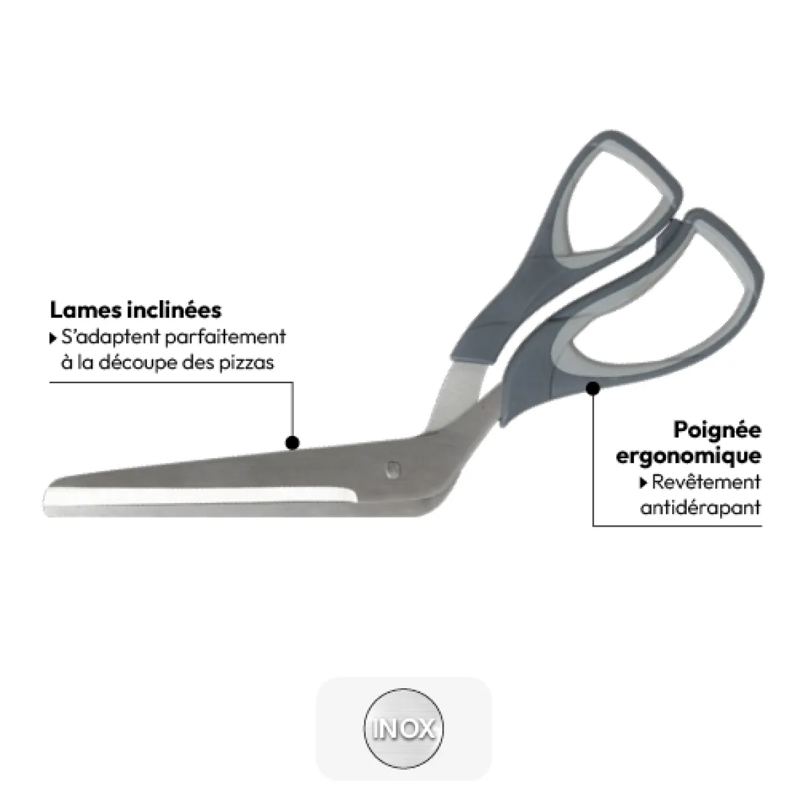 Ciseaux à pizza avec poingée ergonomique, Gris