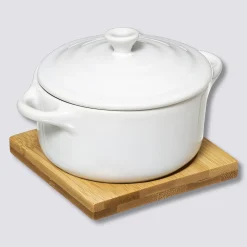 Cocotte céramique 10 cm, Bambou et Blanc