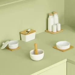 Cocotte céramique 10 cm, Bambou et Blanc