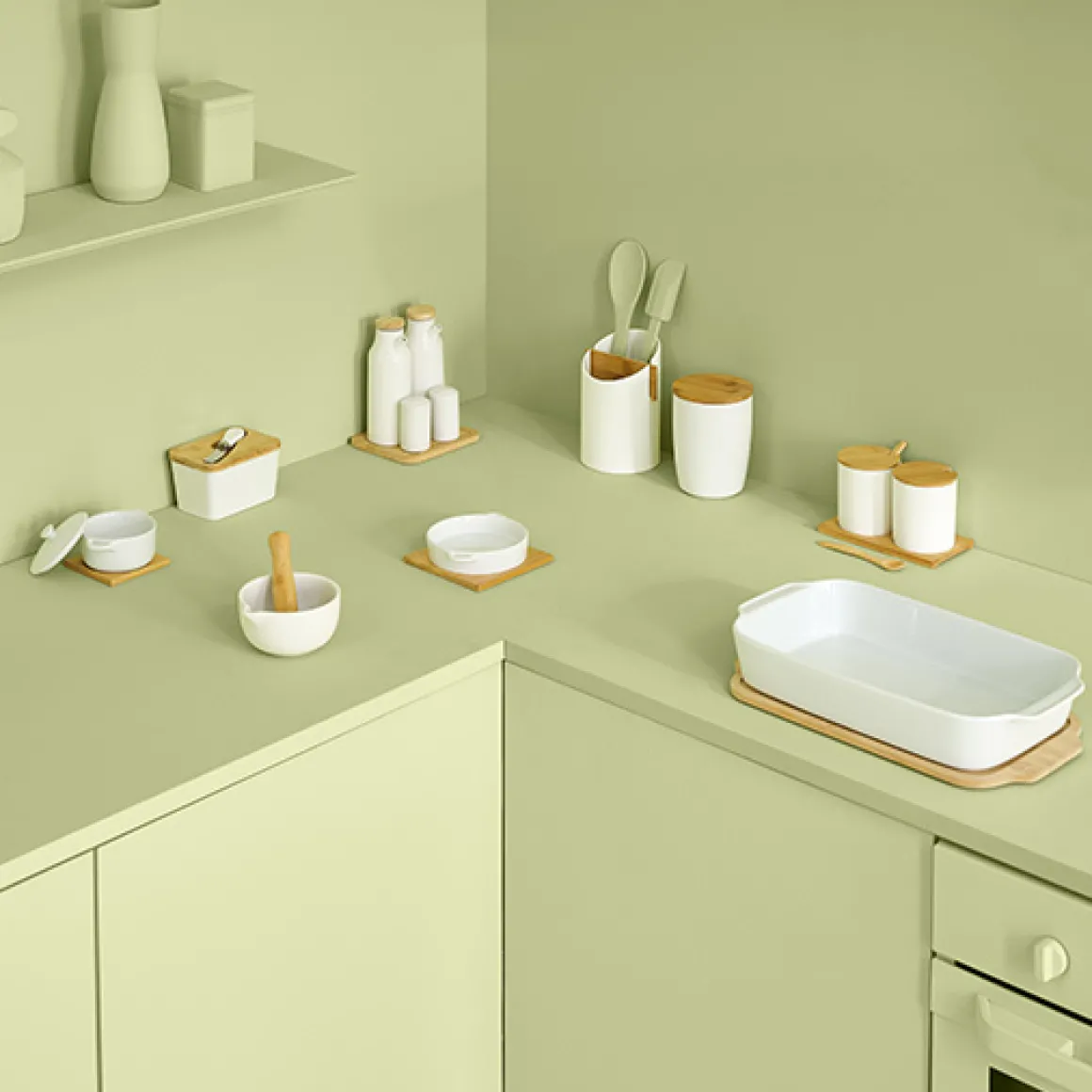 Cocotte céramique 10 cm, Bambou et Blanc