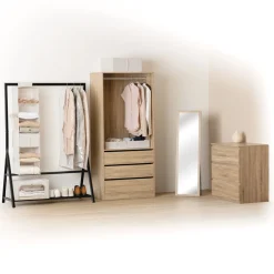 Commode 3 tiroirs, Effet bois naturel
