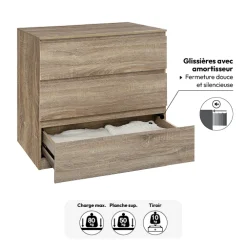 Commode 3 tiroirs, Effet bois naturel