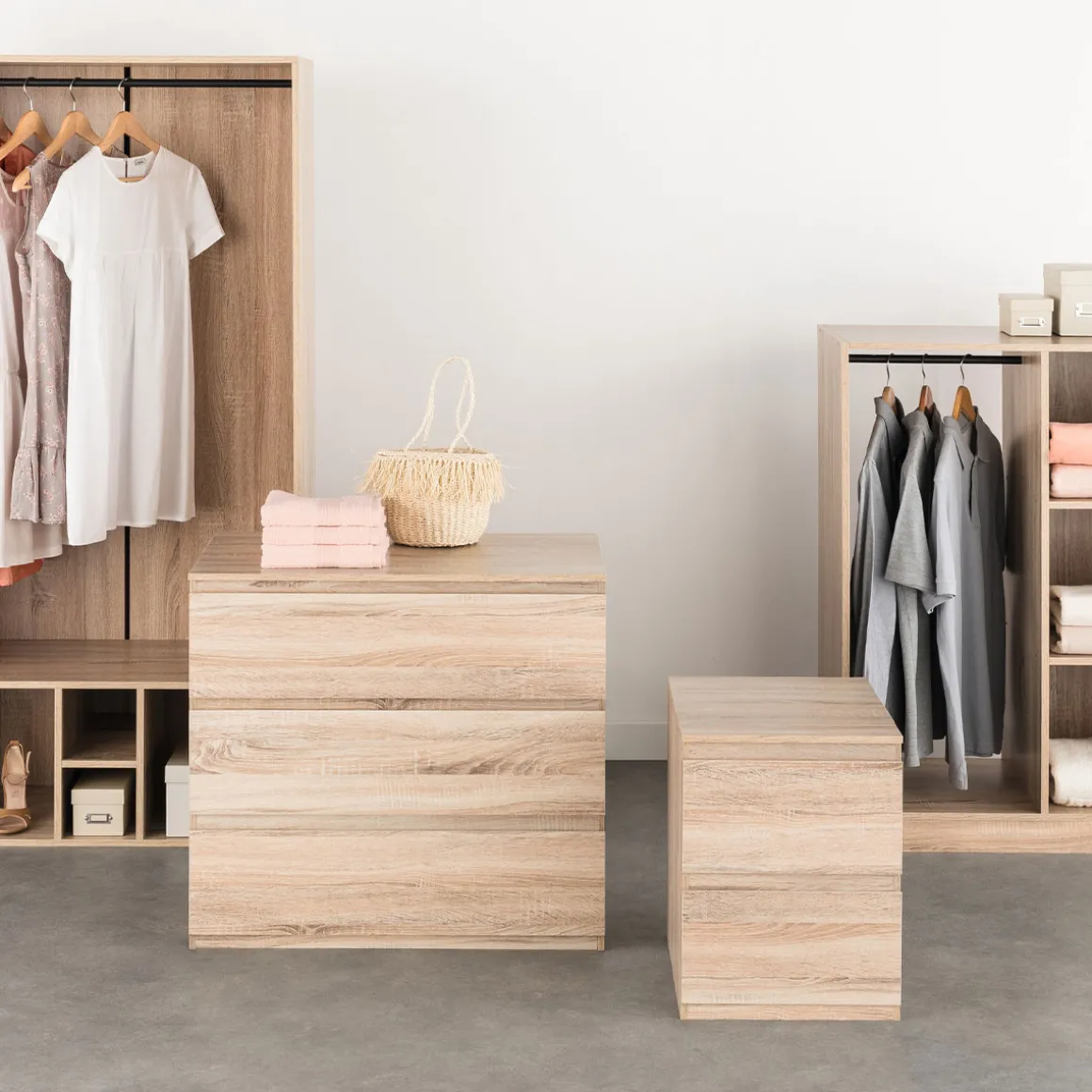Commode 2 tiroirs, Effet bois naturel