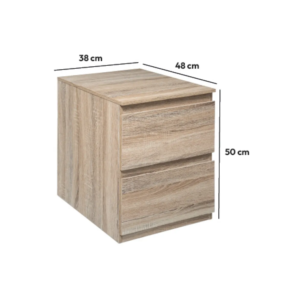 Commode 2 tiroirs, Effet bois naturel