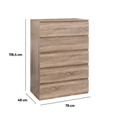 Commode 5 tiroirs, Effet bois naturel