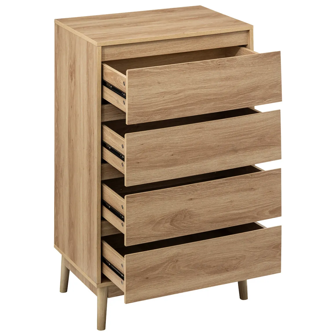 Commode 4 tiroirs, Effet chêne naturel