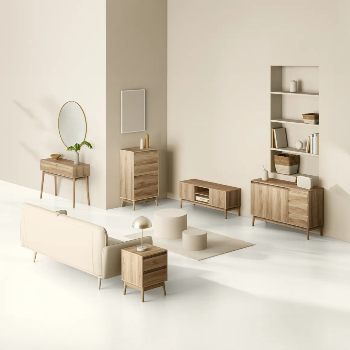Commode 4 tiroirs, Effet chêne naturel
