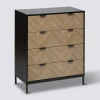 Commode 4 tiroirs, Effet pin naturel et noir
