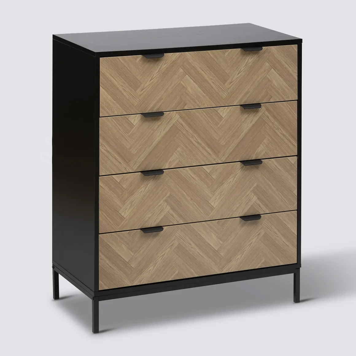Commode 4 tiroirs, Effet pin naturel et noir