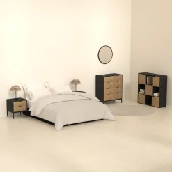Commode 4 tiroirs, Effet pin naturel et noir